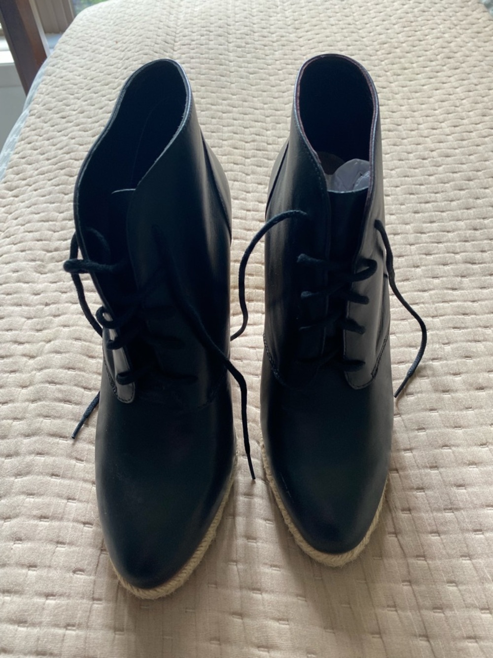 Loeffler Randall Black Leather Lace-Up Ankle Booties